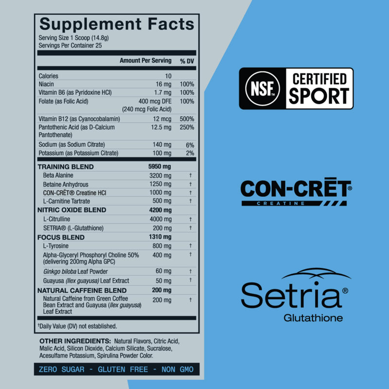 ZOA+ Zero Sugar Pre Workout Powder, Wild Berry - NSF Certified for Sport with Electrolytes, Creatine, Beta Alanine, Ginkgo Biloba, 200mg Caffeine - 25 Servings - BeesActive Australia