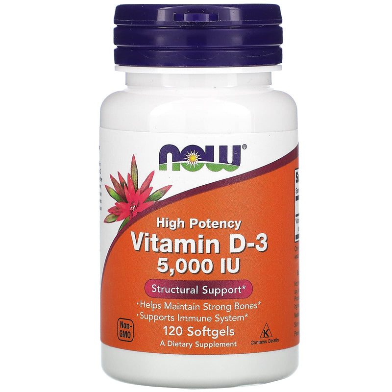 NOW Foods Now Supplements, Vitamin D-3 5,000 IU, High Potency, Structural Support*, 120 Softgels (3 Pack) 360 Count (Pack of 1)
