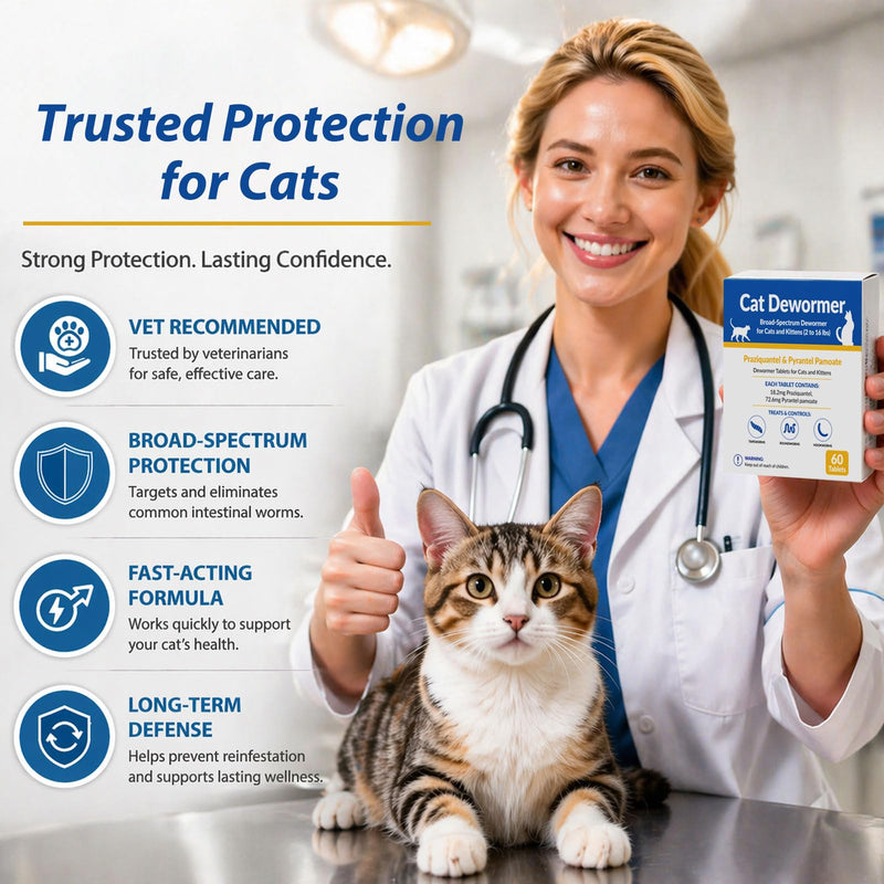 Broad Spectrum Cat & Kitten Dewormer – Praziquantel & Pyrantel Pamoate for Tapeworms, Roundworms & Hookworms (60 Tablets)