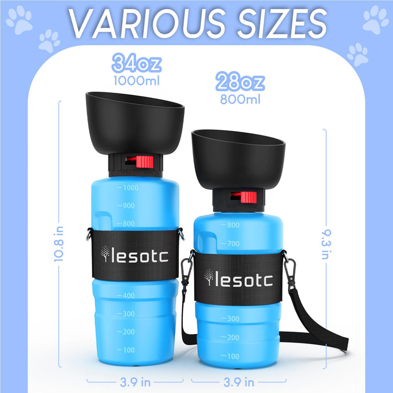lesotc 2024 Upgraded Dog Water Bottle, 28oz/800ml Portable Dog Water Bottle Travel Water Bowl, Leak Proof Foldable Pet Water Bottle Dog Travel Water Bottle, Blue 800ml - BeesActive Australia