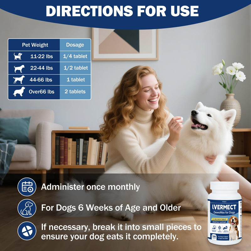 lvermect Tablets for Dogs 7.5mg – 100 Chewable Tablets for Gut Health & Digestive Support, Monthly Wellness Supplement for Small Medium Large Dogs, Support Immune Balance & Comfortable Digestion