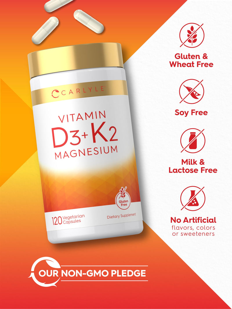Carlyle Vitamin D3 K2 | 5000 IU D3 & 100 mcg Vitamin K2 (MK7) | 120 Capsules | With Magnesium and Zinc | Vegetarian, Non-GMO, Gluten Free Supplement