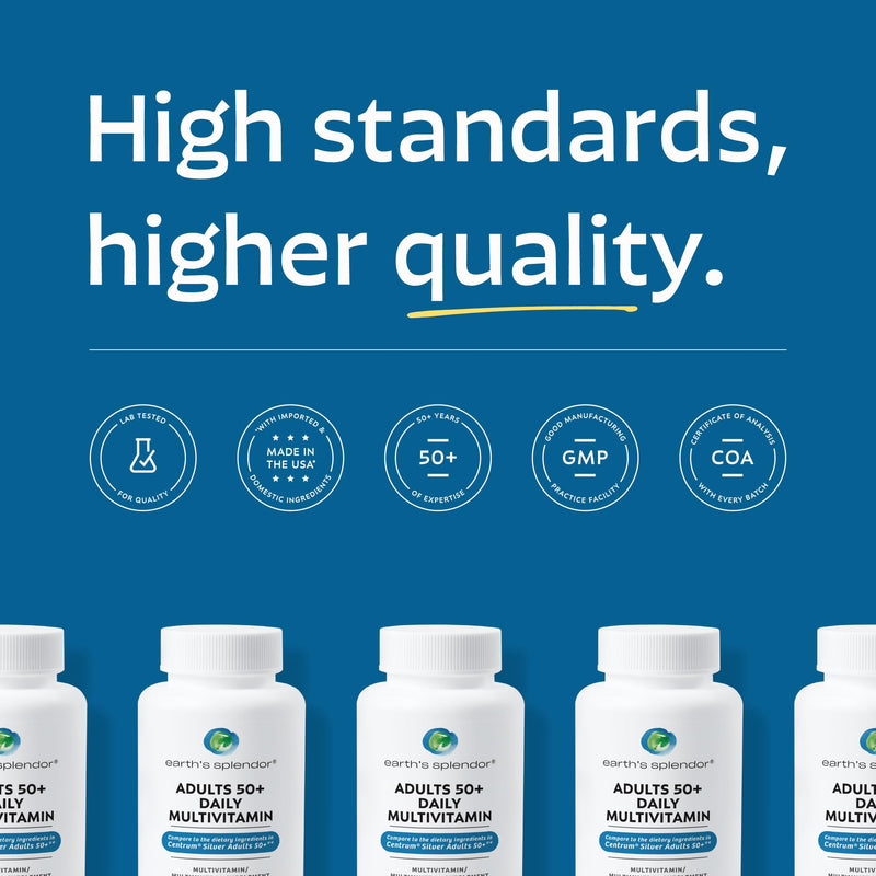 Earth's Splendor Adults 50Plus Multivitamin Daily Supplement 120 Day Supply | Adults 50Plus Multivitamin Supplement Wellness Support Immune Energy Heart Brain Bone Digestive Nutrient Senior Complete 50+ Single