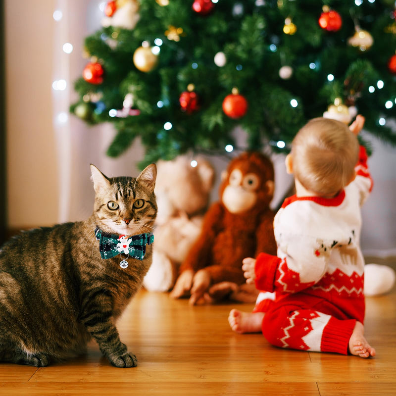 2pcs Christmas Kitten Collars, Adjustable Breakaway Cat Collars Cute Holiday Cat Collar Holiday Kitty Collar Christmas Bow Tie Pets Bells Xmas Accessories for Girl Boy - BeesActive Australia