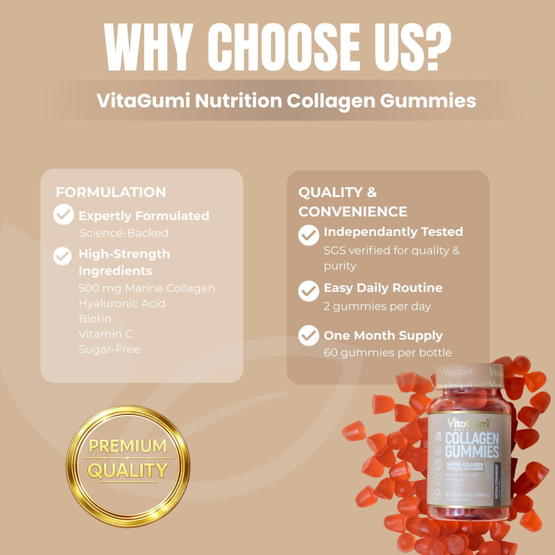 Collagen Gummies | 500mg Type I Marine Collagen, Hyaluronic Acid, Biotin, Vitamin C & Zinc | Supports Healthy Skin, Hair & Nails | 60 Sugar-Free Vegan Gummies | Strawberry Flavour