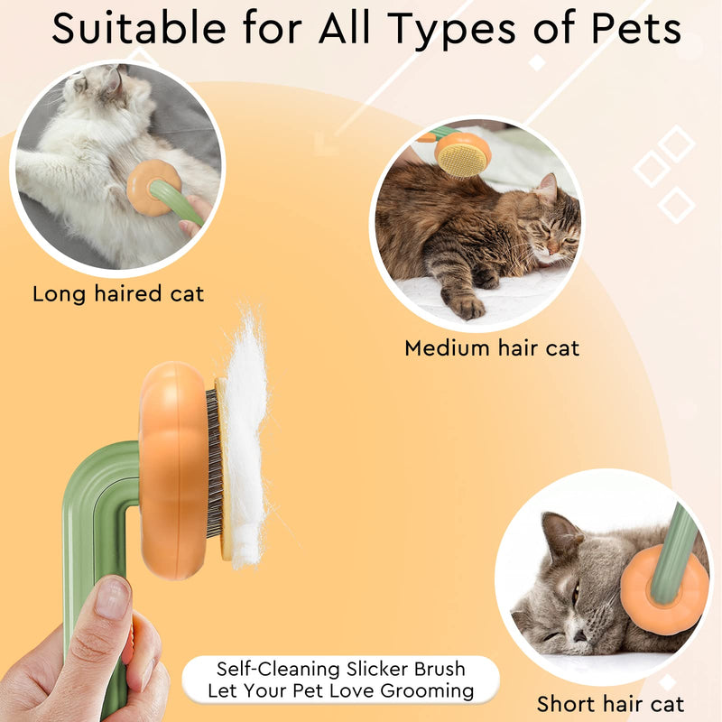 Cat Grooming Glove Brush,Self-Cleaning Slicker Pet Brush for Short and Long Haired Pets,Dog Bath Brush for Shedding and Grooming,Removes Loose Hair and Tangles,Promote Circulation Pumpkin-Green - BeesActive Australia