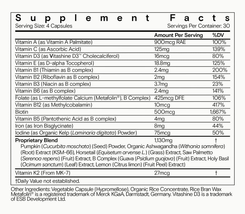 Moon Juice, SuperHair Growth Vitamins, Biotin & Saw Palmetto, 120ct | Clinical strength multivitamin for thicker, stronger strands, women & men, 30 servings Bottle
