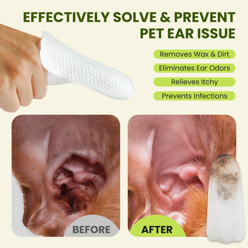 Ear Finger Wipes for Dogs & Cats, Thicker Dog Ear Cat Ear Wipes, Natural Relief Cat Ear Cleaner Dog, Effectively Remove Ear Wax for Dog Kitten Rabbit, Fresh Aloe Scent Deodorizing, 50 Count - BeesActive Australia