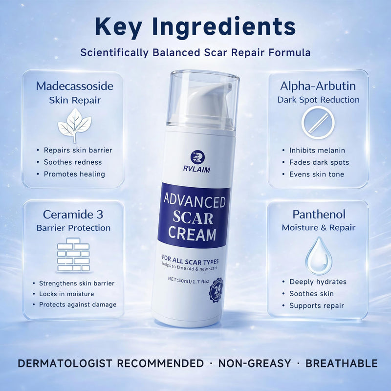 Rvlaim Silicone Scar Cream Scar Gel, Advanced Scar Removal Cream for Surgical Scars, Acne Marks, Stretch Marks, Keloids, C-Section, Burns, Old and New Scars, 1.7 fl oz