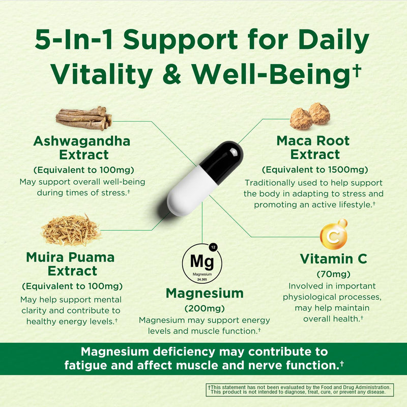 Caffeine Free Natural Energy Boost with Ashwagandha, Maca & Magnesium - Support Stress Relief, Focus & Mood - 60 Capsules by Innervis Nutrition 60 Count (Pack of 1)
