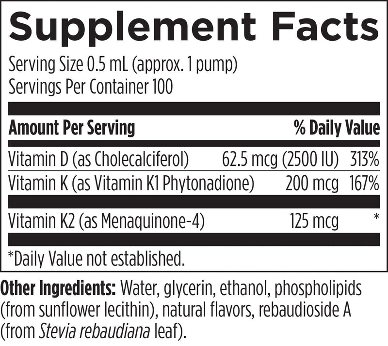 Designs for Health Liposomal D Supreme Vitamin D Liquid - 2500 IU Vitamin D3 + Vitamin K (K1 + K2) - Liposomes for Superior Absorption - Non-GMO Supplement (100 Servings / 1.7oz)