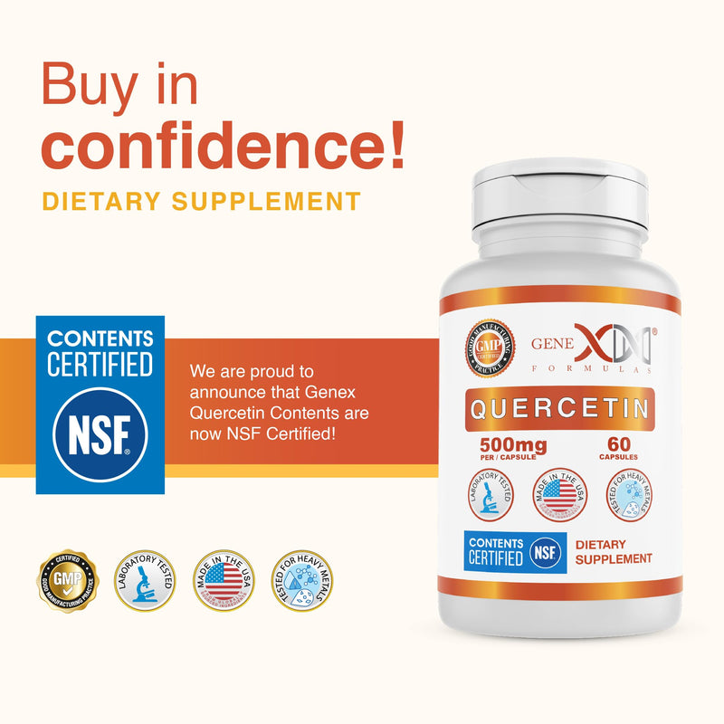 Genex Formulas Quercetin 500mg, Immune Support & Cellular Health, 3 Pack | Supplement for Heart Health, Antioxidant and Allergy Protection, NSF Certified for Safety, Quality & Label Accuracy 60 Count (Pack of 3)