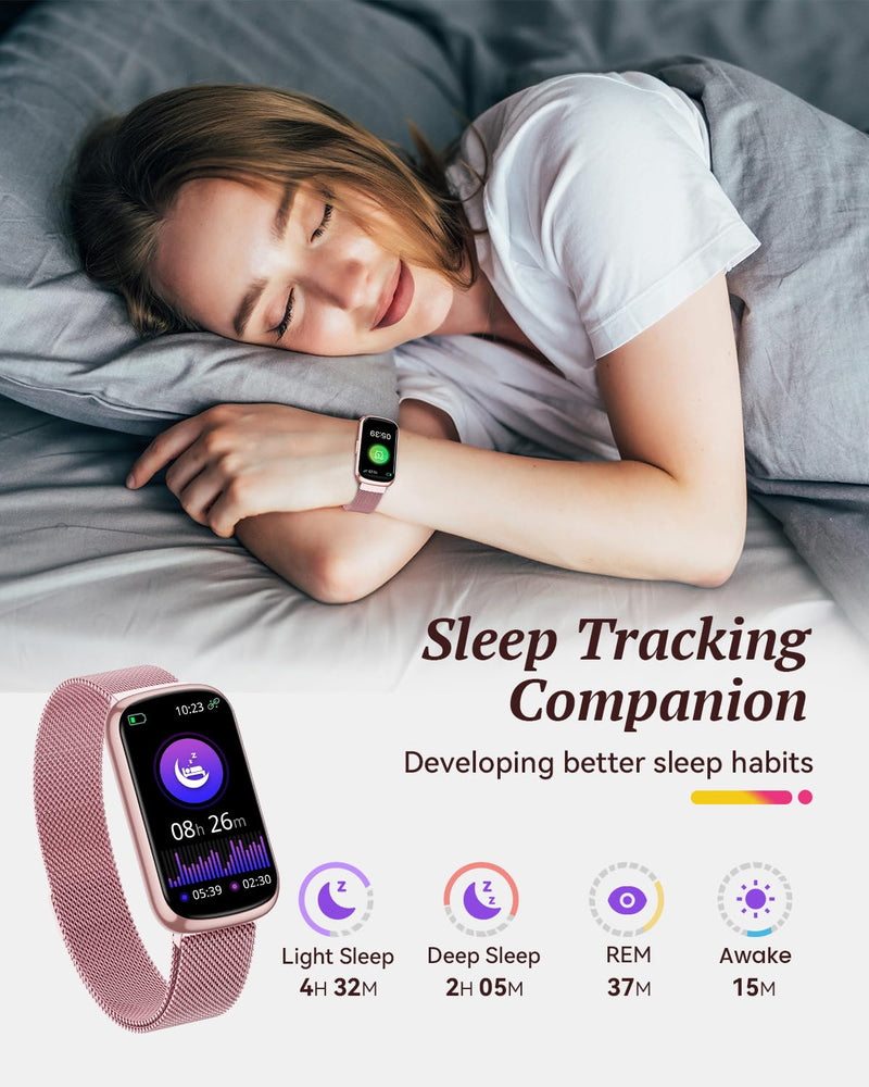 Fitness Trackers for Women Smart Watch: Fitness Tracker with 24/7 Heart Rate Monitor SpO2 Sleep Step Tracker, Pedometer Fitness Watches for Women with 5ATM Waterproof for iPhone Android 2 Bands Pink Rose 1.47 - BeesActive Australia