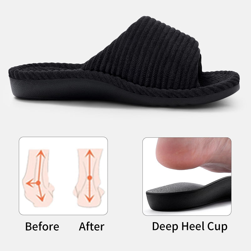 Litfun Orthopedic Slippers for Women Arch Support House Shoes 11 Women/9.5 Men Black