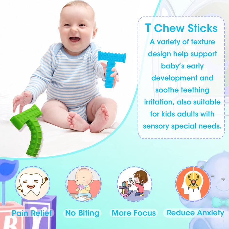 Sensory Chew Toys for Autistic Children, T Chews Tubes for Teens Chewing, Autism Boys and Girls Kids, ADHD, Silicone Chewy Necklace Sensory for 3-12 Years Aggressive Chewer Oral Motor Tools 4 Pack Rainbow - BeesActive Australia