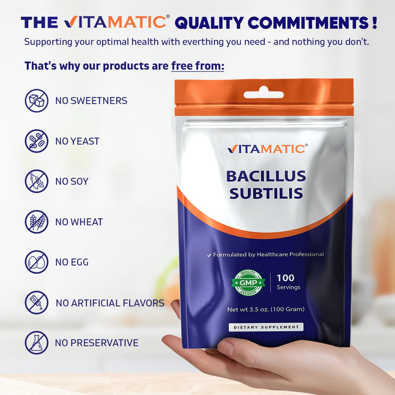 Vitamatic Bacillus Subtilis Pure Powder Probiotic Powder - Gut Health - 100 Gram - 100 Servings