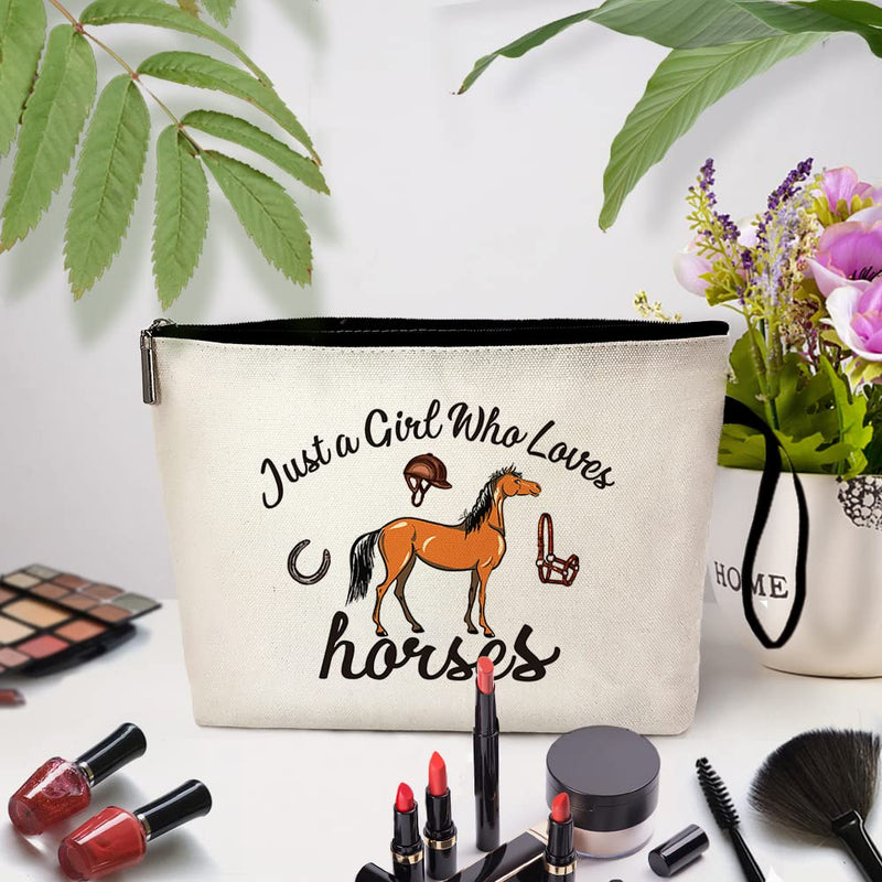 Just a Girl Who Loves Horses Cosmetic Bag，Horses Lover Gifts，Equestrian Gifts for Girls，Horse Lover，Equestrian Travel Cosmetic Bag，Equestrian Gifts，Horseshoe Gift，Horse Cosmetic Bag - BeesActive Australia