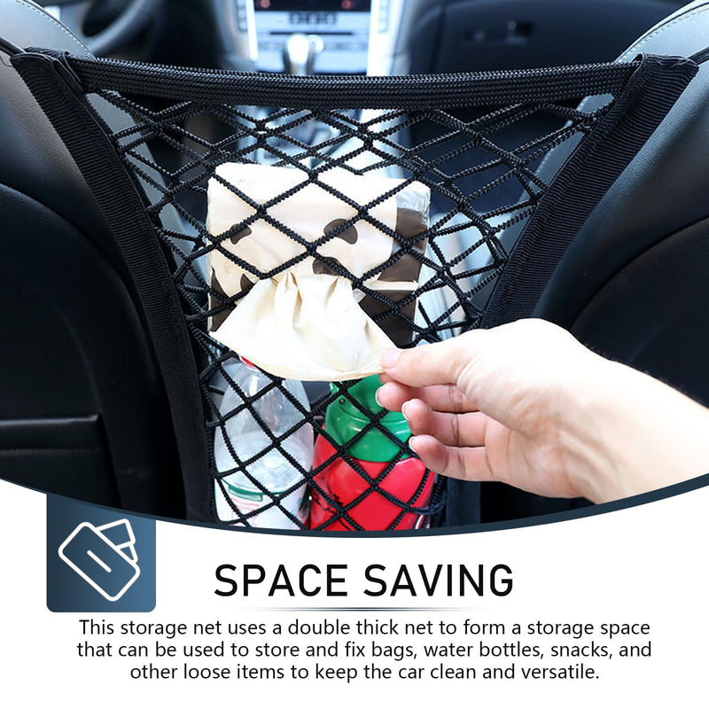 1 PC Car Front Seat Partition Stretchable Net, 11.4" x 10.2" Portable Storage Double Layer Coarse Net Clip-Installation Pet Anti-Fall Safety Barrier, Safety Travel Accessory (Black) - BeesActive Australia