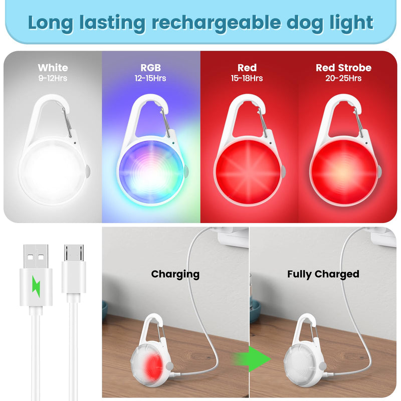 Dog Lights 2Pack LED Rechargeable Dog Collar Lights Clip on with RGB Color Pet Safety Lights Illuminate Illuminated Dog Harness Light for Night Hiking Camping White - BeesActive Australia