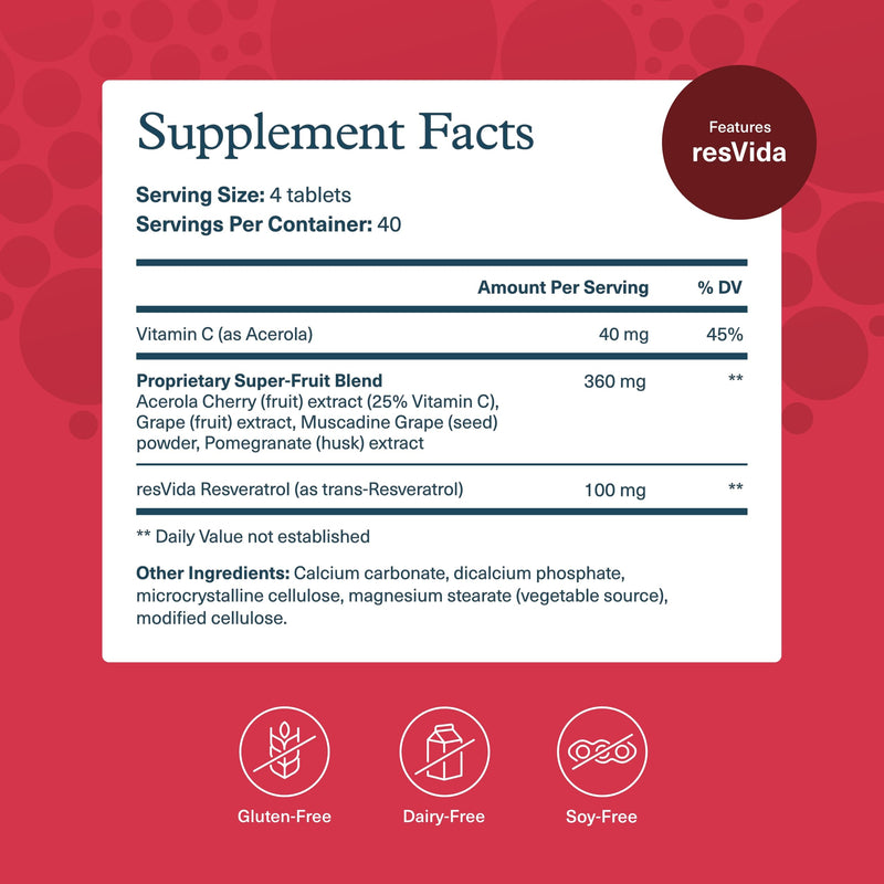 Youtheory Resveratrol Advanced Antioxidant Formula, 160 Tablets | Premium Antioxidant Supplement with Super-Fruit Blend, Contains ResVida, Dairy, Soy, and Gluten-Free, 40-Day Supply 160 Count (Pack of 1)