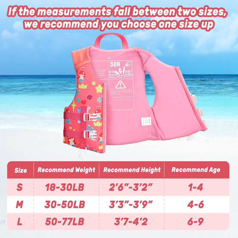 Kids Swim Vest, Child Swimming Jacket Toddler Floaties Swim Float Aid with Emergency Whistle for Boys Girls Ages 1-9 Years Old Pink Mermaid L(6-9Years) - BeesActive Australia