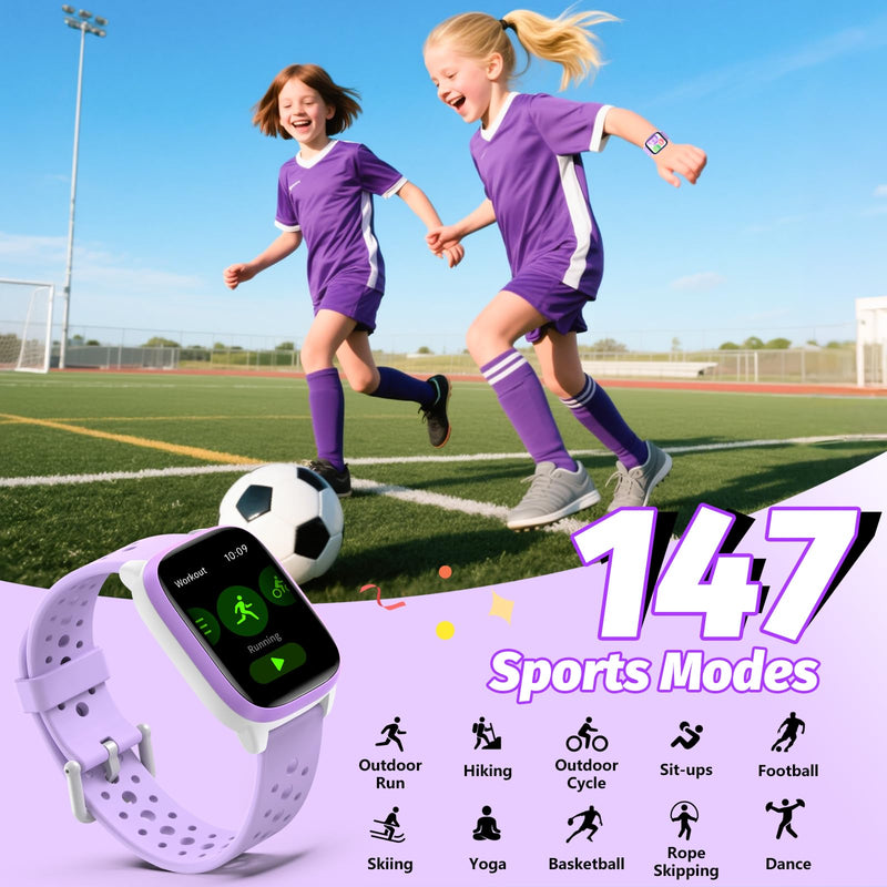 meoonley Kids Watch with 140 Sports Modes, 1.5" Kids Fitness Tracker, Girls Smart Watch, No APP/Phone Required, Sleep Monitor, Heart Rate, Puzzle Games, IP68 Waterproof,Gifts for Girls Teens Aged 6-15 Purple