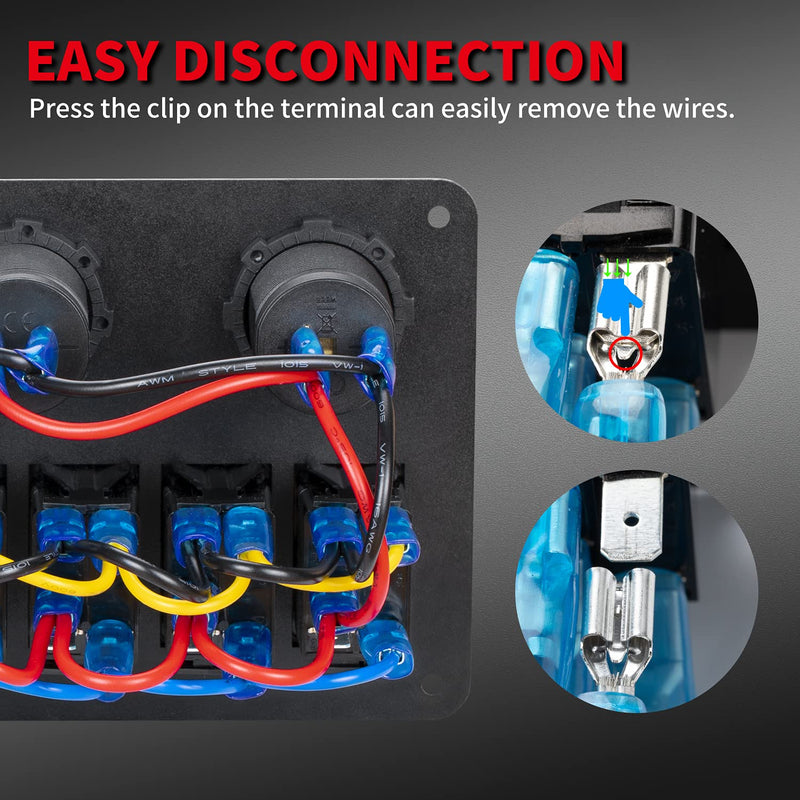 DaierTek 6 Gang Marine Rocker Switch Panel Waterproof 12 Volt, Boat Toggle Switch Panel 12V Blue LED Lighted for Boat Car RV UTV with USB Cigarette Lighter Socket Voltmeter