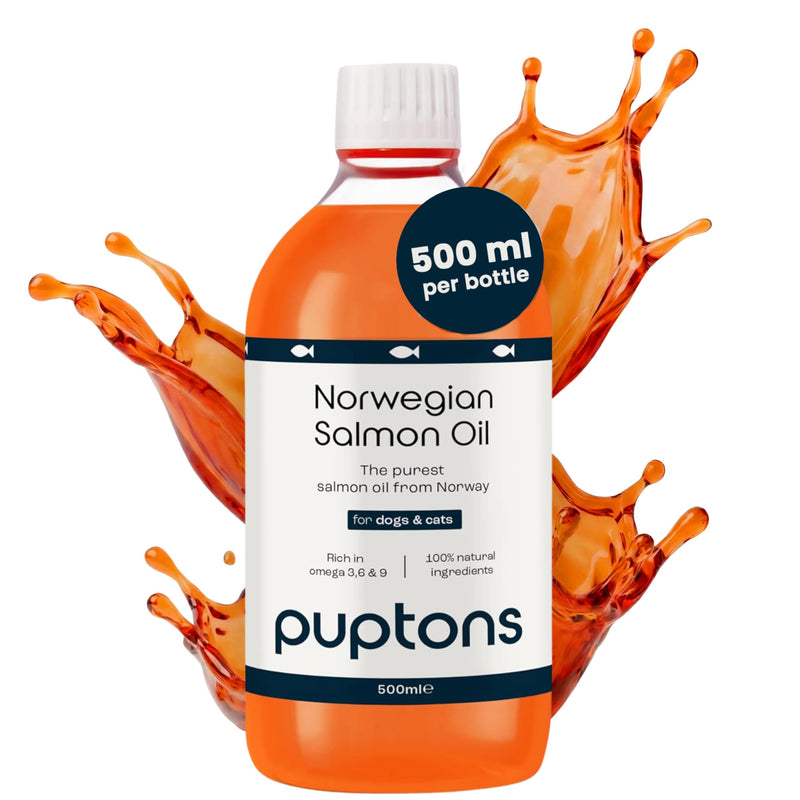 Puptons Norwegian Salmon Oil for Dogs & Cats | 500ml, Contains 21 Omega Fatty Acids | Fish Oil Supplement for Glossy Coat, Immune Support, Itchy Skin, Softer Paws, Joint & Brain Health | 500ml 500ml (without pump)