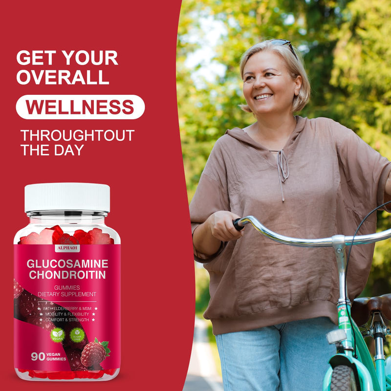 Glucosamine Chondroitin Gummies - 3000MG Extra Strength Joint Support Supplement with MSM & Elderberry, Flexibility, Antioxidant Immune Support Gummy for Adults, Men & Women - 90 Raspberry Gummies - BeesActive Australia