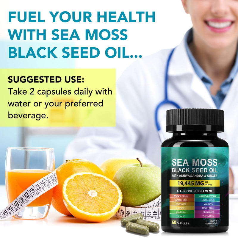 Ashwagandha Sea Moss Black Seed Oil 60 Grain White-capsule