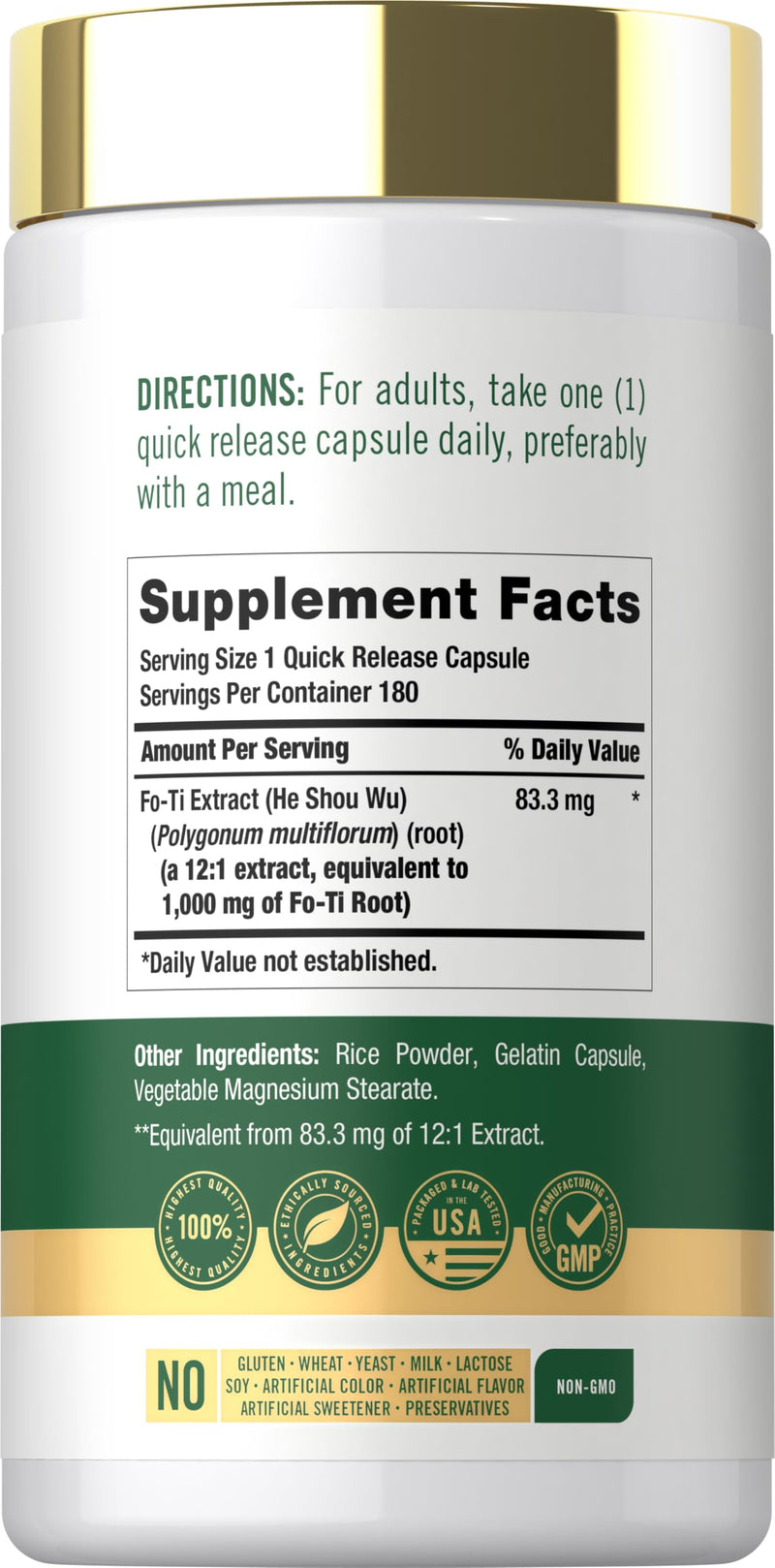 Carlyle Fo-Ti Supplement | 180 Capsules | He-Shou-Wu Root Extract | Non-GMO and Gluten Free