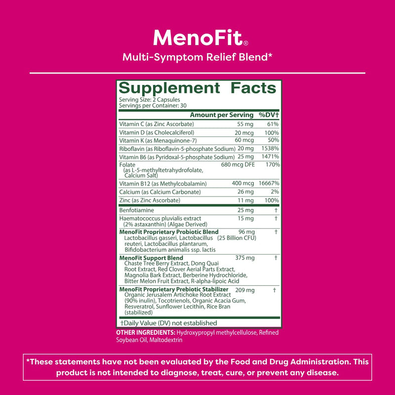 MENOLABS MenoFit, Menopause Supplements for Women - 60 Capsules - Advanced Women’s Probiotic with Vitamins and Red Clover for Gut Health, Hot Flashes and Hormone Balance for Women | Advanced Women's Probiotic, Vitamins and Red Clover, Gut Health Suppor...