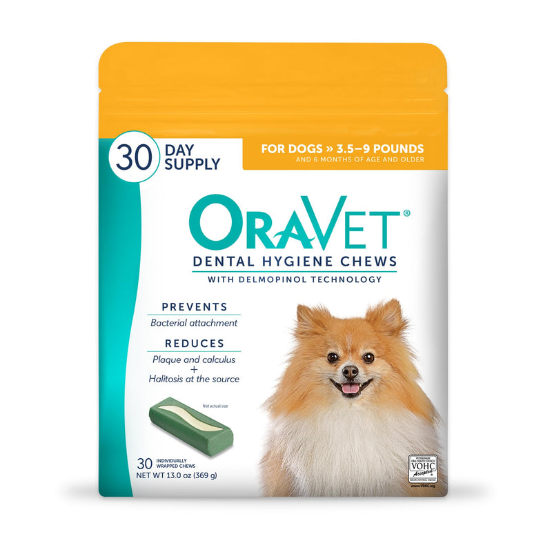 OraVet Dental Chews for Dogs, Oral Care and Hygiene Chews (Extra Small Dogs, 3.5-9 lbs.) Yellow Pouch, 30 Count 12.2 Ounce (Pack of 1) - BeesActive Australia
