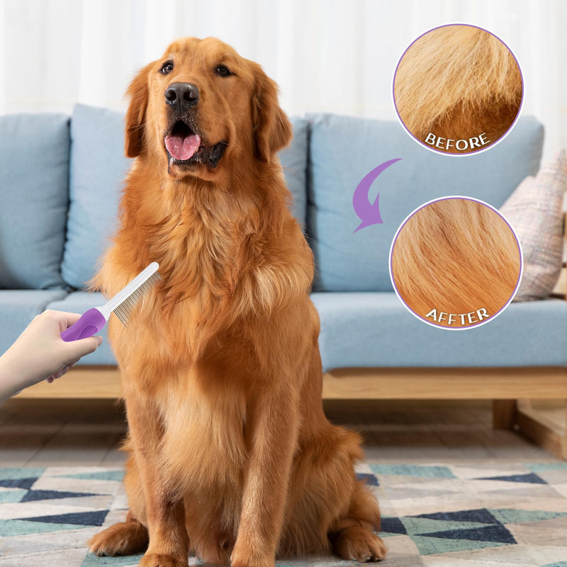 EnixwH dog comb made of stainless steel, cat brush long hair, cat comb for removing animal hair, undercoat brush dog for loosening knots and tangles for dogs and cats (purple) 1 piece dog hair brush for removal - BeesActive Australia