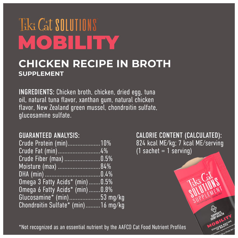 Tiki Cat Solutions Supplements Mobility Mousse, Chicken in Broth, Formulated to Support Healthy Joints, Functional Cat Food Supplement, 5.6 oz. Pouch (Pack of 20)