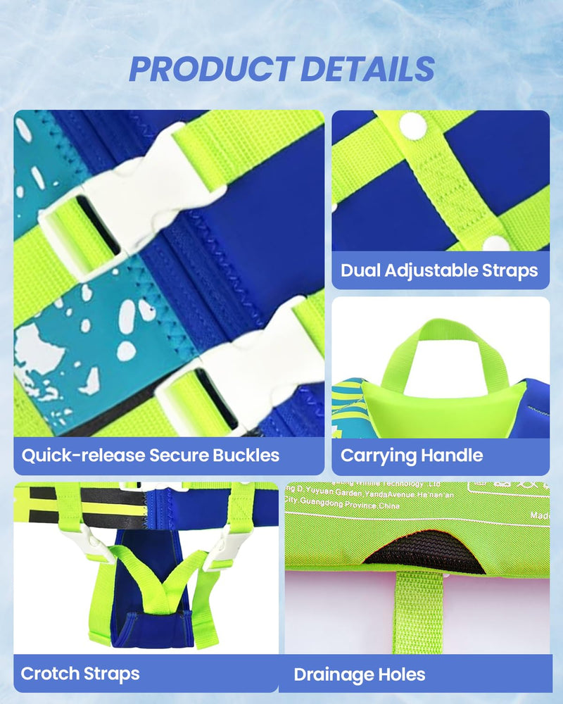 Gogokids Toddler Swim Vest, Premium Swim Vest for Kid Swimming Jacket for 30-40-50-60-70-80 Lbs Girls and Boys, Toddler Floaties Swimming Aid with Dual Safety Strap for 2-9 Years in Pool/Puddle/Beach A-Blue M(3-6yrs/42-66lbs) - BeesActive Australia
