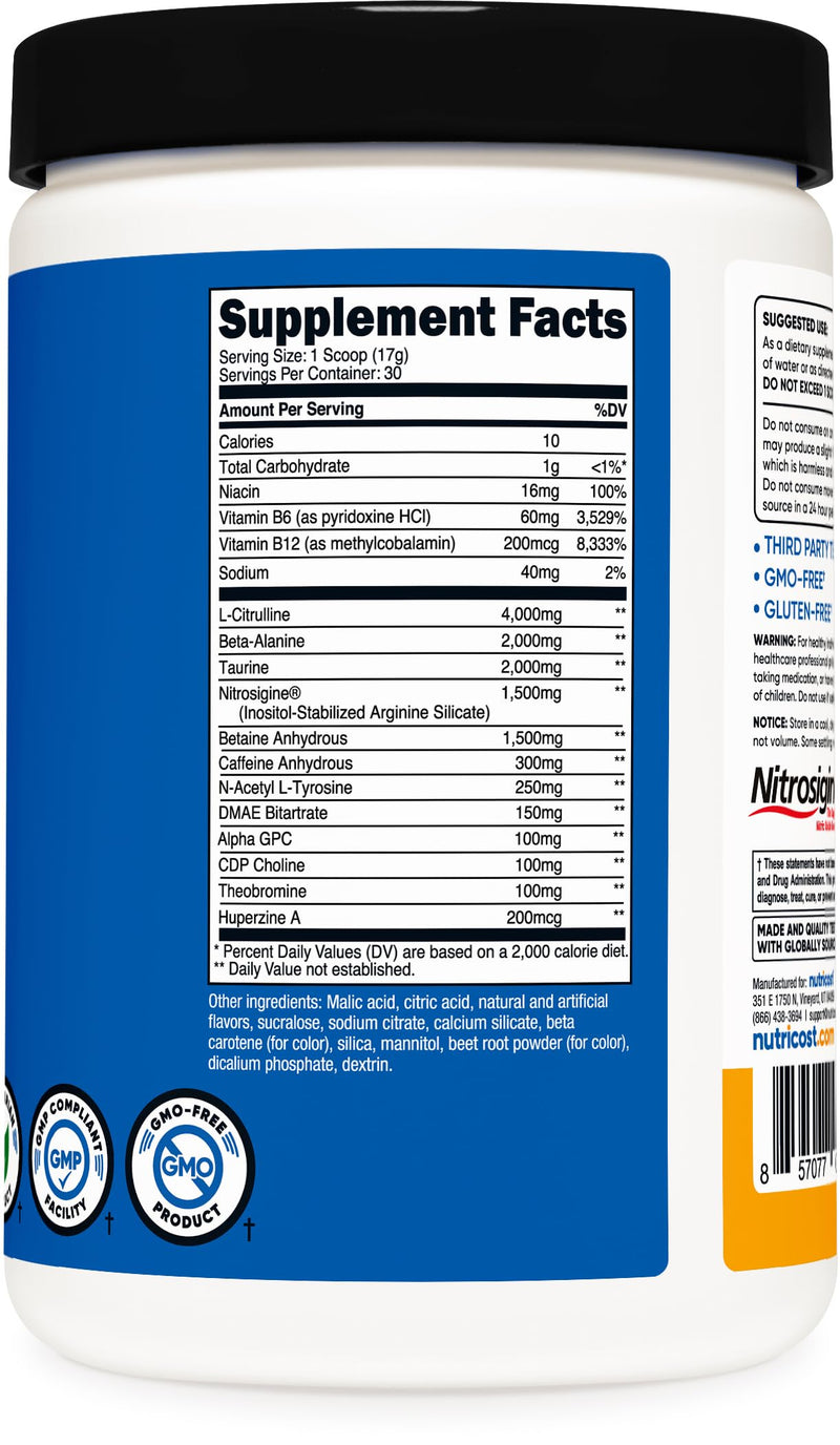Nutricost Pre-X Extreme Pre-Workout Powder Complex (Peach Mango) 30 Serv | Vegetarian, GMO-Free and Gluten-Free Peach Mango 18.1 Ounce (Pack of 1)