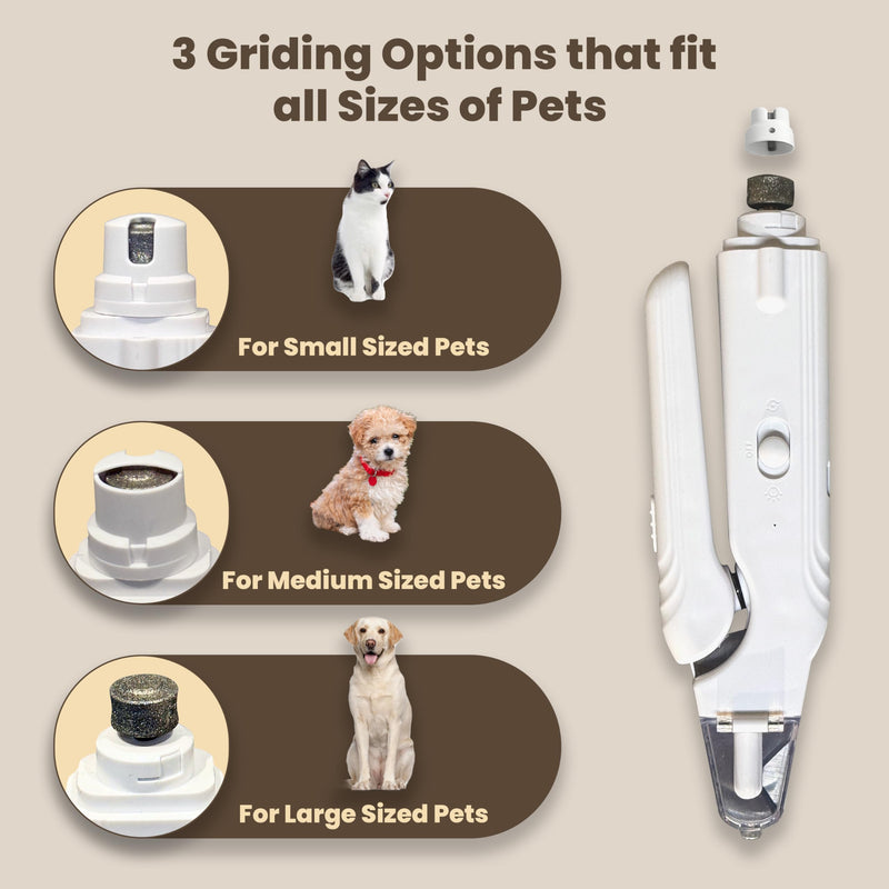 2-in-1 Dog Nail Clippers & Cat Nail Clipper with 2 LED Lights, USB Rechargeable with Safety Guard, Low Noise Grooming Tool for Small, Medium, and Large Dog & Cat Nail Trimmer(White) white