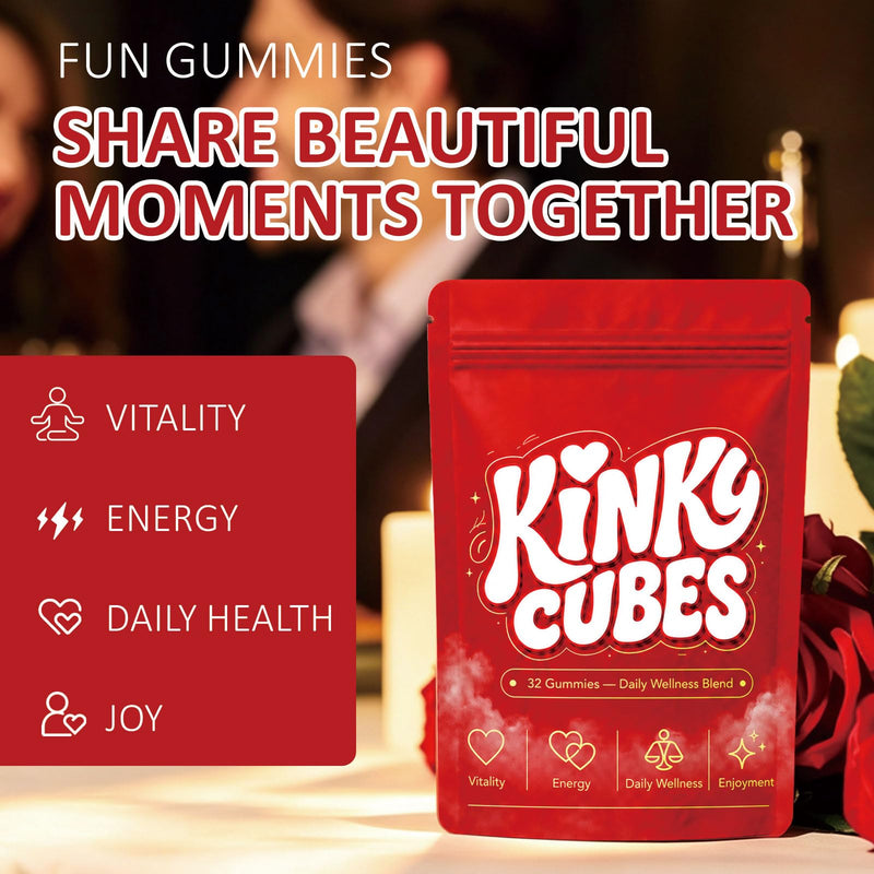 Kinky Cubes Gummies Mango Flavor, 32 Count | Maca, mango, beet root, ashwagandha and L-citrulline,Botanical-Inspired Blend for Shared Moments