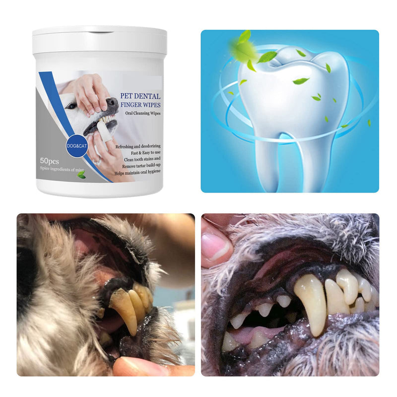 Pet Dental Finger Wipes, Oral Cleansing Teeth Care Finger Cots Wipes Pads for Dogs and Cats, Optimize Oral Health, Reduces Plaque, Freshen Breath - 50 Wipes - PawsPlanet Australia