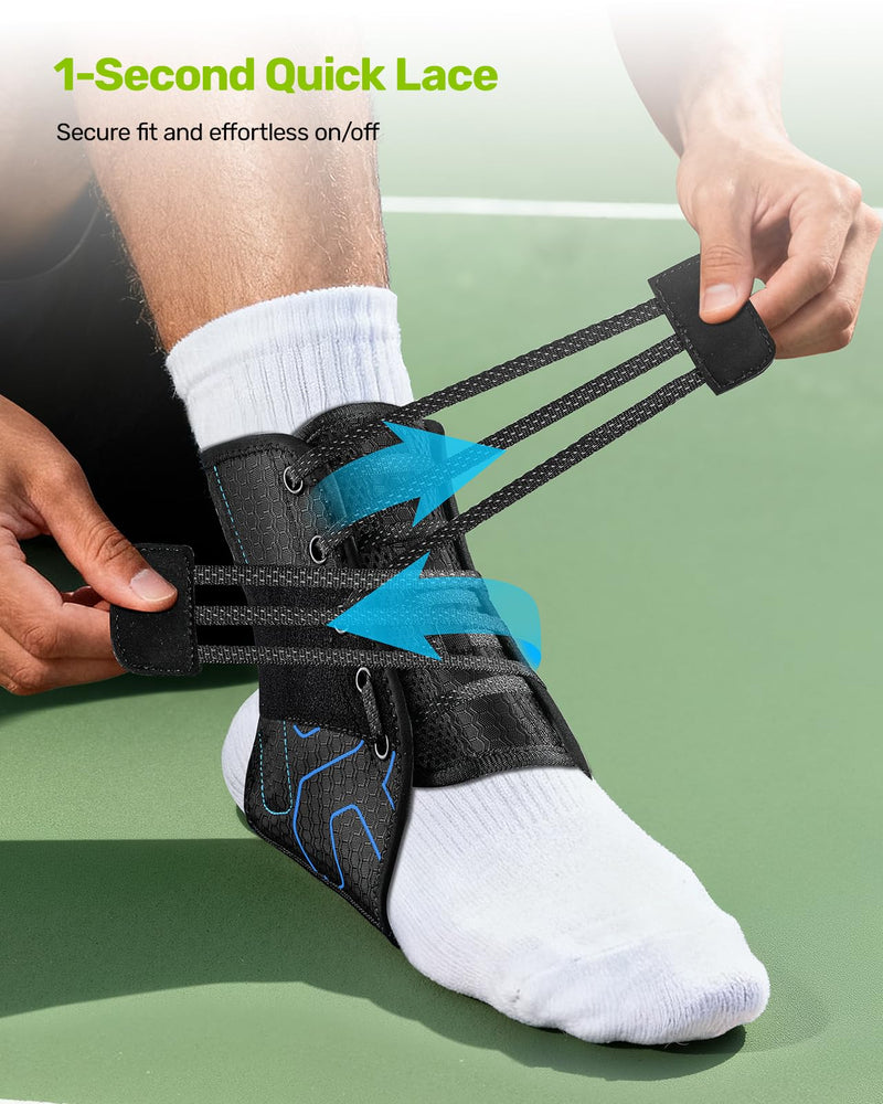 Rakiie Quick Lace Up Ankle Brace with 2 Metal Support Stays, Breathable Stabilizer for Sprained Ankle, Slim Fit Ankle Support for Men & Women, Sports, Running, Basketball (Black, M) Black - BeesActive Australia