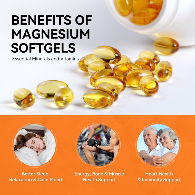 Magnesium Glycinate Supplement Softgels, Magnesium Glycinate 400mg with Zinc, Vitamin B6, C, D3, Pure Magnesium for Sleep, Calm, Muscle & Bone, Energy, Nervous Support - 120 Vegan Softgels 60 Count (Pack of 2)