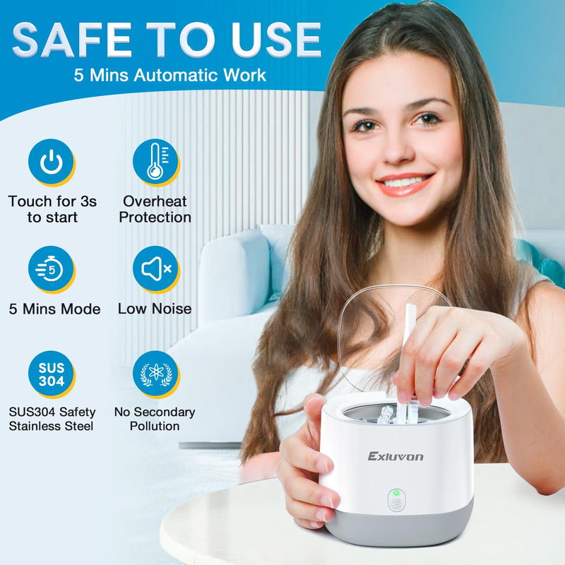 Ultrasonic Retainer Cleaner 45kHz, 250ML Portable Jewelry Cleaner, Professional Retainer Cleaner Machine for Denture, Mouth Guard, Aligner White with Light Gray - BeesActive Australia