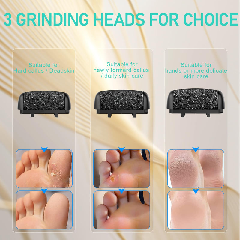 Electric Callus Remover for Feet - with Larger Grinding Head, Portable Pedicure Kit Foot File Callus Remover, Rechargeable Waterproof Foot File for Foot Care Deadskin Remover LCD Display-Black Callus remover with 3Head - BeesActive Australia