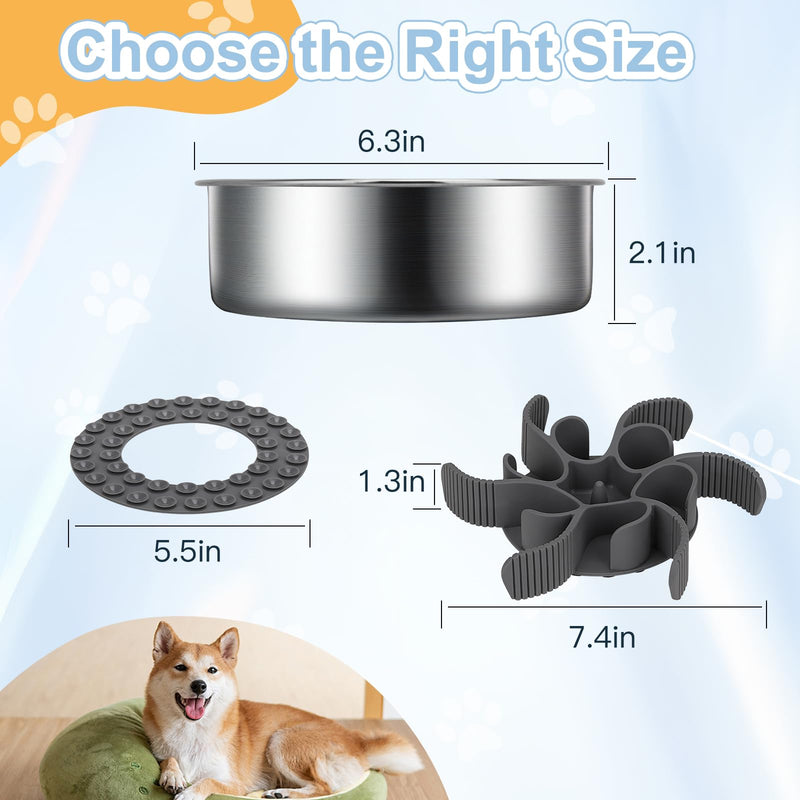 2-in-1 Slow Feeder Dog Bowls, Stainless Steel Pet Bowls with Silicone Slow Feeder Insert, Removable Non-Slip Rubber Base for Small Dogs to Slow Down Eating (Small Breed) Small Breed - BeesActive Australia