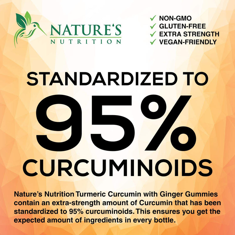 Turmeric Curcumin & Ginger Gummies 95% Curcuminoids with Black Pepper Extract for Max Absorption Joint Support, Nature's Tumeric Herbal Extract Supplement, Vegan Gummy Capsules, Non-GMO - 120 Gummies 120 Count (Pack of 1) - BeesActive Australia