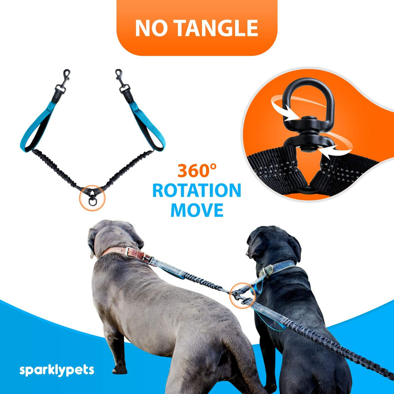 SparklyPets Hands Free Dual Dog Leash for Medium and Large Dogs - Padded Handles, Reflective Stitches, No Pull, Tangle Free Blue For 2 Medium/Large Dogs - BeesActive Australia