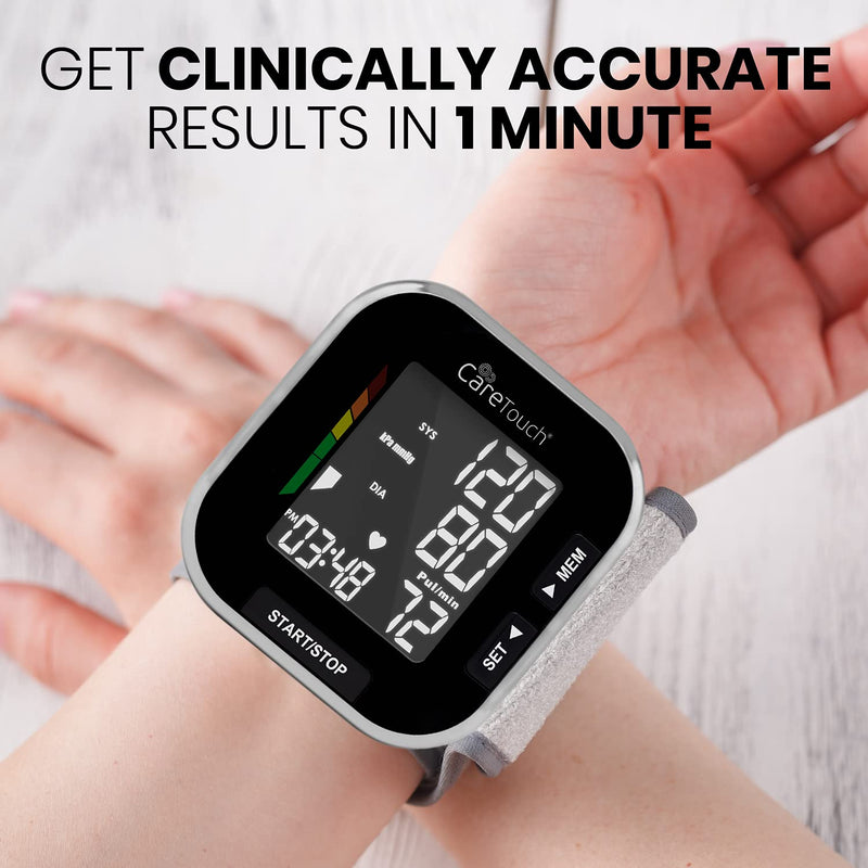 Care Touch Platinum Black Wrist Blood Pressure Cuff Monitor, Automatic Wrist BP Cuff, Adjustable Blood Pressure Wrist Cuff, Irregular Heartbeat Indicator - Blood Pressure Cuffs, Home & Hospital Use - BeesActive Australia