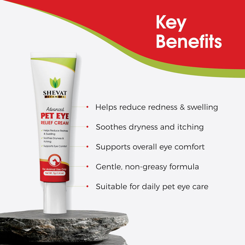 SHEVAT VITAMINS Pet Eye Relief Cream – Soothes Irritation & Moisturizes Dry Eyes – Dog Eye Cream, Cat Eye Ointment, and Pet Eye Care for Dogs, Cats & Horses – 7g Tube