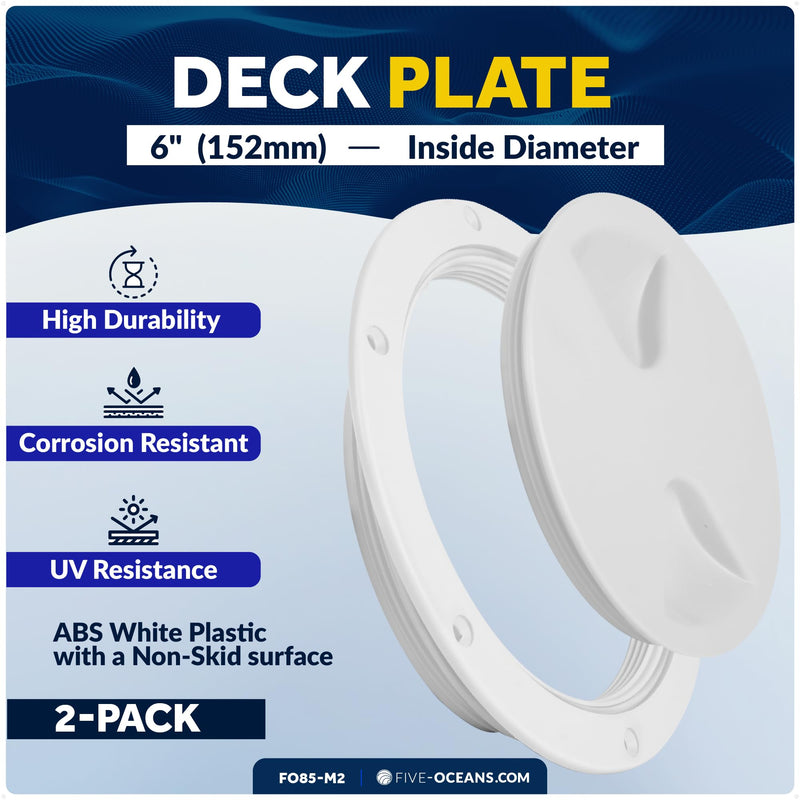 Five Oceans Boat Hatch, Marine Hatch - Boat Access Hatch, Round Inspection Deck Plate Hatch with Detachable Cover for Boat Yacht, UV Resistant ABS White Plastic, 4", 5", 6", 8" Multiple Sizes 6" (2-Pack)